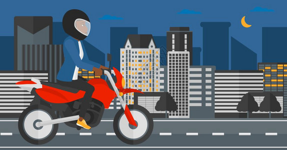 美国人骑摩托车夜间城市背景插画插画