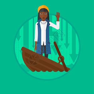 站在一艘沉船中的非洲女商人卡通矢量插画图片