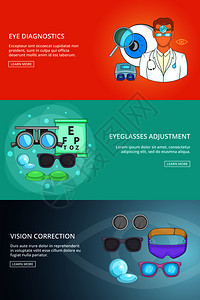 眼科技术标语组模板用于任何网络设计的标语矢量模板的漫画插图图片