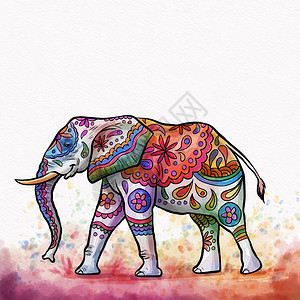 彩色大象矢量艺术插画图片