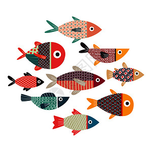 鱼类卡通艺术矢量图图片