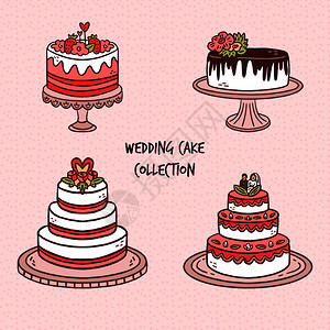结婚蛋糕套装主题矢量艺术背景图片