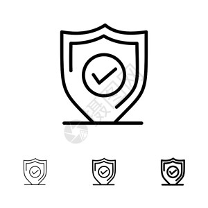 海景房对确认保护安全坚固的粗黑线和图标集插画