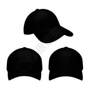 黑色棒球帽空子模型背面前和侧的首饰帽公司制服现实的矢量孤立运动模板对象设置前面和侧的首饰现实矢量设置图片