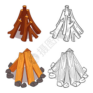 彩色和线条木柴堆硬白上隔离的木矢量说明硬木柴图片