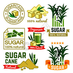 甘蔗种植标签农场徽章和代号矢量图集甘蔗甜食收获植物糖生产标签甘蔗农场徽章和代号矢量图集图片