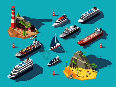 船舶海岛建筑插画背景图片