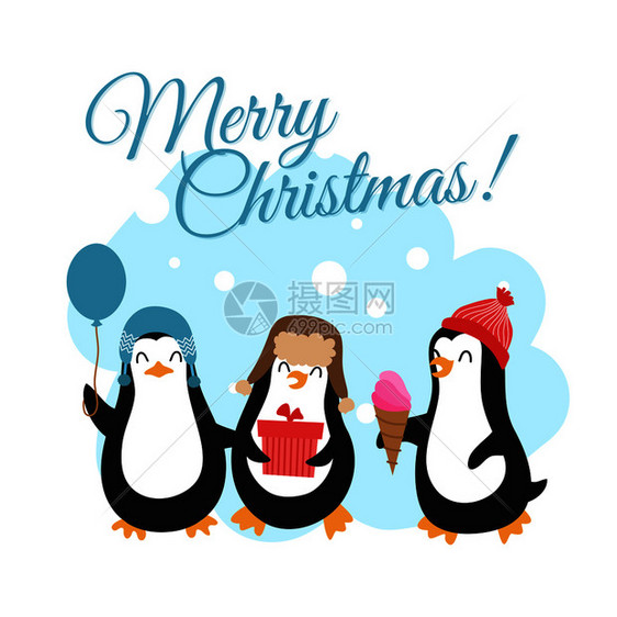 圣诞快乐冬季可爱的卡通企鹅图片