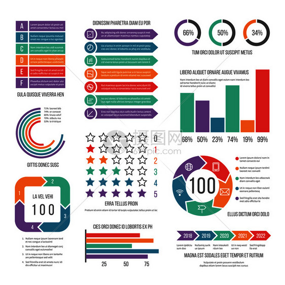 商业介绍报告矢量信息图用于提供信息图解的表现代工作流程营销图表和存量信息商业介绍报告矢量信息图图片
