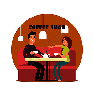 在咖啡店工作的幸福年轻夫妇在咖啡店工作的快乐年轻夫妇图片