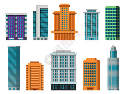各种现代摩天大楼建筑平板图图片