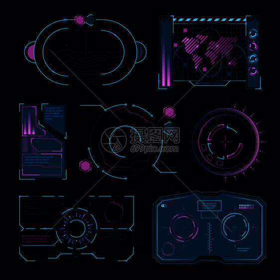 技术界面未来高符号网络空间可视化矢量图解ui图片