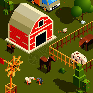 自然景观农舍牧牛和鸡类说明图图片