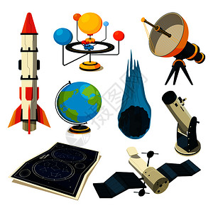 各种天文学卫星行星火箭宇宙图纸笔记本矢量图高清图片