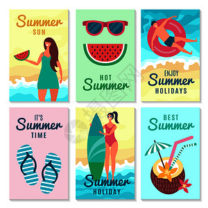 夏季带有夏季符号和各种字的设计卡海报插图图片
