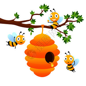 矢量卡通蜜蜂和天然带蜂蜜的蜂巢图片