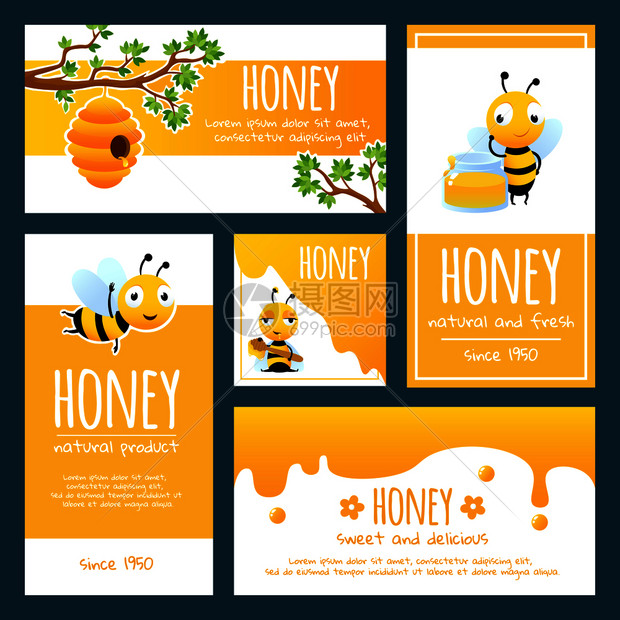 有机美味蜂蜜矢量插图卡片设计模板图片