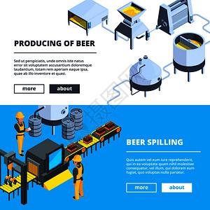 酿酒横幅啤生产的病媒等量图示啤酒生产的酿造传送器啤酒溢图片