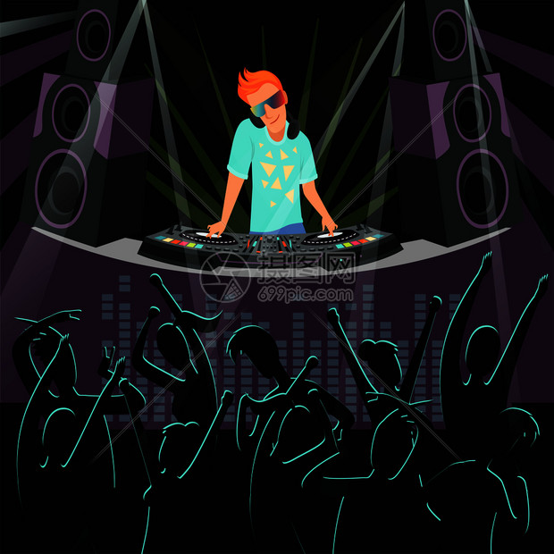 插画 生活方式 dj党背景夜总会迪斯科舞的背景插图夜间活动dj展示