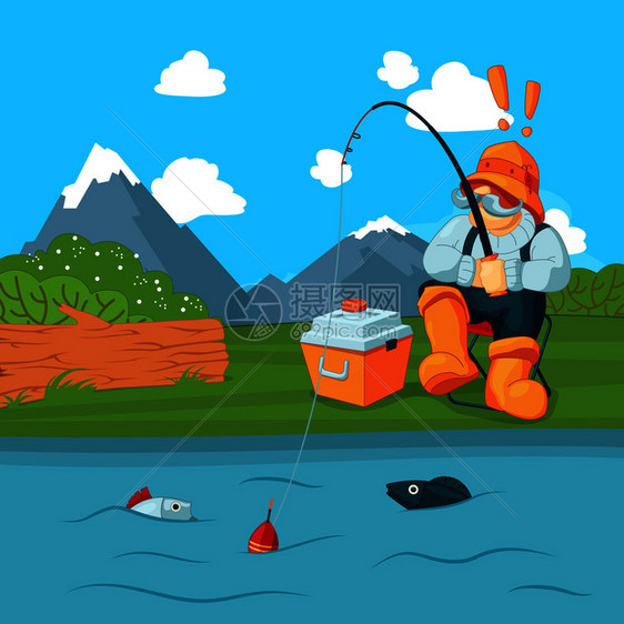 钓鱼爱好者在湖边钓鱼图片
