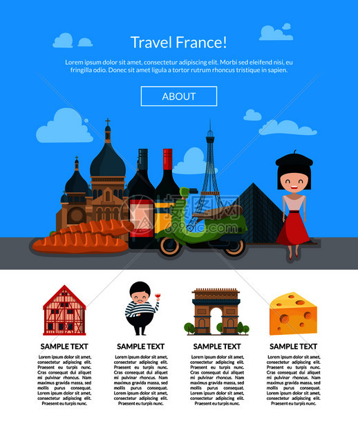 法国旅游饮食网站插画图片