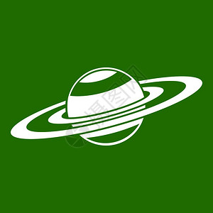天体土星环图标绿色背景上孤立的白色矢量说明绿色插画