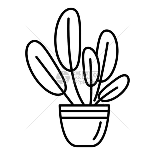 黑白线稿圆叶植树矢量图