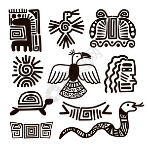 玛雅文化部落印第安人模式或墨西哥符号插画