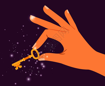 金键在手控矢量插图中的金键闪亮和的绝妙闭锁门秘密金键手持闪亮的键图片