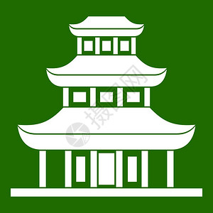 寺庙绿色绿色背景上孤立的白色佛教寺庙图标矢量说明佛教寺庙图标绿色