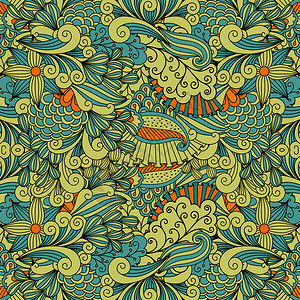 二方连续图案叶子带有叶子和漩涡的浅色民族装饰图案矢量彩色背景浅色