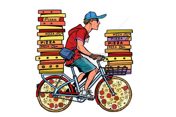 骑自行车送比萨饼的男人图片