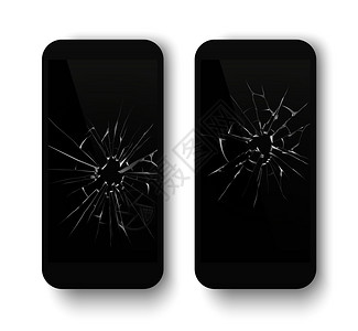 破碎移动电话智能手机屏幕破碎损坏的显示器玻璃手机电话快克设备修理黑色手机3d现实孤立矢量概念破碎损坏的手机修理矢量概念图片
