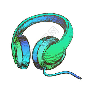 用于听音乐会的移动电子工具耳机在反向风格插图中绘制的meloan音响声动耳机设备手彩色听音器有线耳机矢量图片