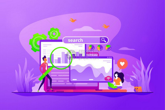 搜索引擎在线营销和Seo工具搜索概念矢量插图图片