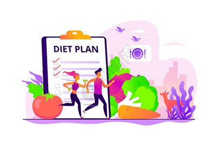 适合夫妇培训营养控制饮食计划和蔬菜体重减肥饮食低碳健康概念病媒图片