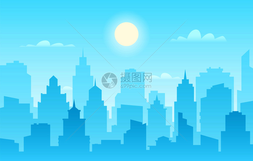 现代城市天空全景插画图片