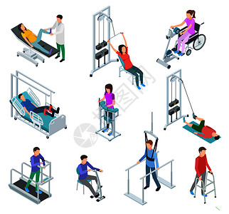 理疗康复设备中心诊所的病人和护理员等量病媒集人护理疗示范的康复设备病人护理的康复设备中心诊所的病人和护理员图片