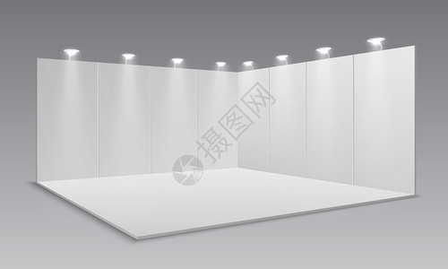 空白显示展台色空板促销广告台展示活动室3d模板矢量展览和框架带灯光插图的区域楼层图片