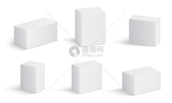 白纸箱不同尺寸的空白药品包医疗产3d病媒孤立模型集装箱包纸模拟紧凑板块插图图片