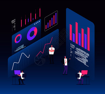 具有分析数据图表的人字商业技术营销3d矢量设计研究数据信息图财务解投资战略等量概念数字商业技术营销矢量设计图片