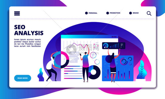 网络分析互联营销现代社会技术seo服务着陆页矢量概念优化开发数据分析海观图图片