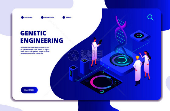 dna纳米技术生物化学和人类基因组工程分子生物学3d矢量着陆页工程遗传学基因组结构染色体等量图遗传概念纳米技术生物化学和人类基因图片