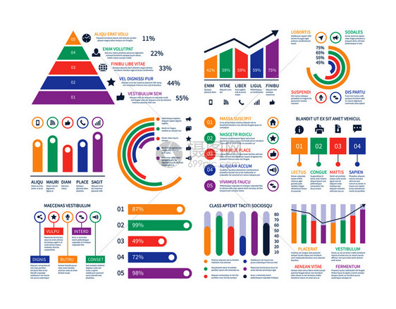 分析图表元素数据形营销表预算平坦直方图统计信息表元素可视化图表插人口统计流程图分析信息元素统计图片