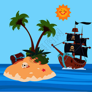 海盗船和宝藏岛屿图片