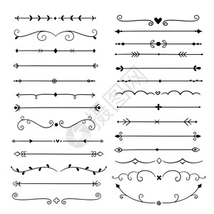 分隔线条线条设计元件陈年边框书写式或内装饰变换分隔器矢量设置纤维书法装饰式陈年插图手画式分割器变换插画