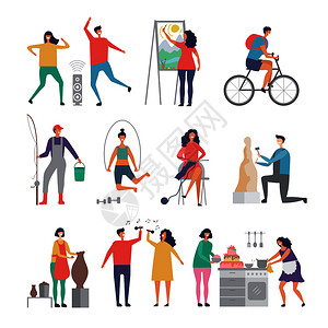 手绘生活男女兴趣爱好者从事热爱园艺工作的人烹饪绘画爱好者职业人物