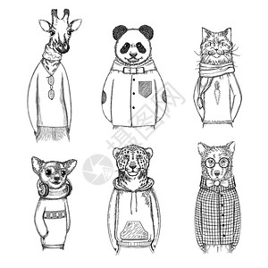 熊和长颈鹿草地熊和猎豹图时装手画动物图片各种衣服矢量图片设计图片