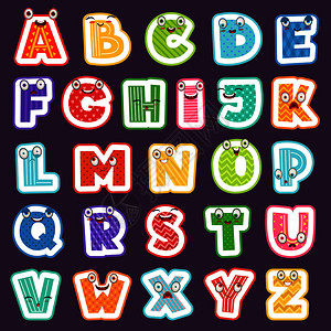 数字表字体带有情感的漫画字母表彩色可爱字体符号和儿童数字矢量母表