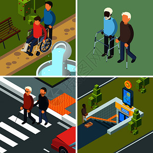 城市医疗残疾人轮椅行走概念图图片